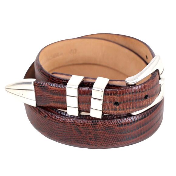 ITALIAN BROWN CALFSKIN SNAKE PRINT 1 1/8"Wd CASUAL DRESS MEN'S BELT Sz 40 (I22 - Picture 6 of 12